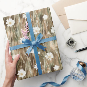 Papier Cadeau Fleurs de printemps blanches Anniversaire
