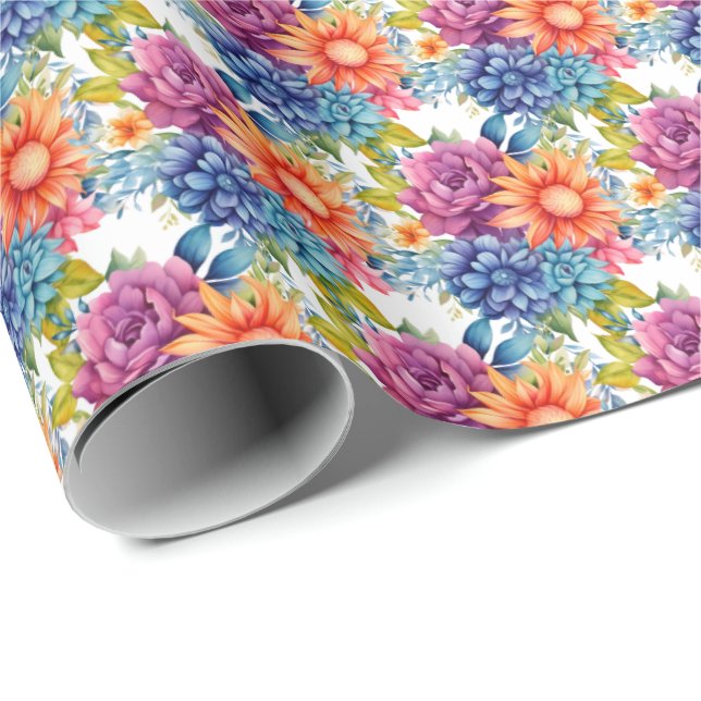 Papier Cadeau Fleurs de printemps colorées (Coin rond)