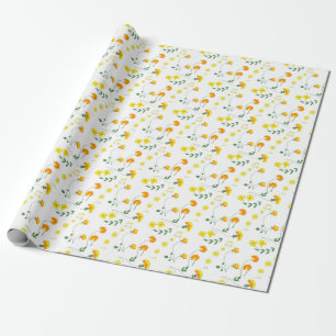 Papier Cadeau Fleurs de printemps en orange et jaune