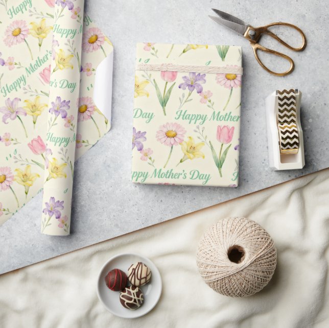 Papier Cadeau Fleurs de printemps Fête des mères (Artisanat)