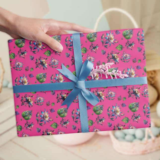 Papier Cadeau Fleurs de printemps rose Art nouveau en verre tend (Créateur téléchargé)