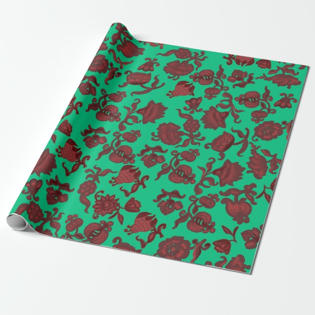 Papier Cadeau Fleurs de promotion Bohème Chic Floral Boho Vert (Déroulé)