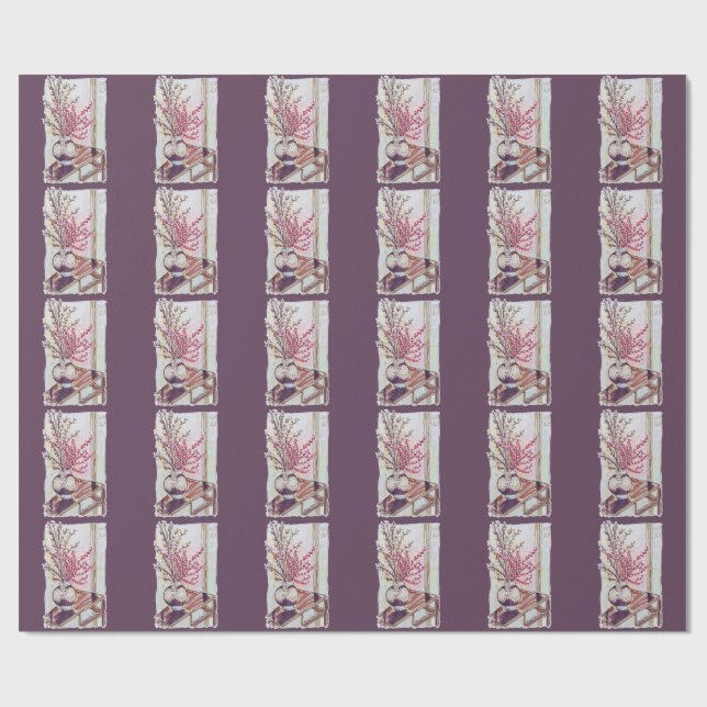 Papier Cadeau Fleurs de prunier rouges (Plat)