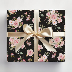 Papier Cadeau Fleurs de rose rose aquarelle motif floral