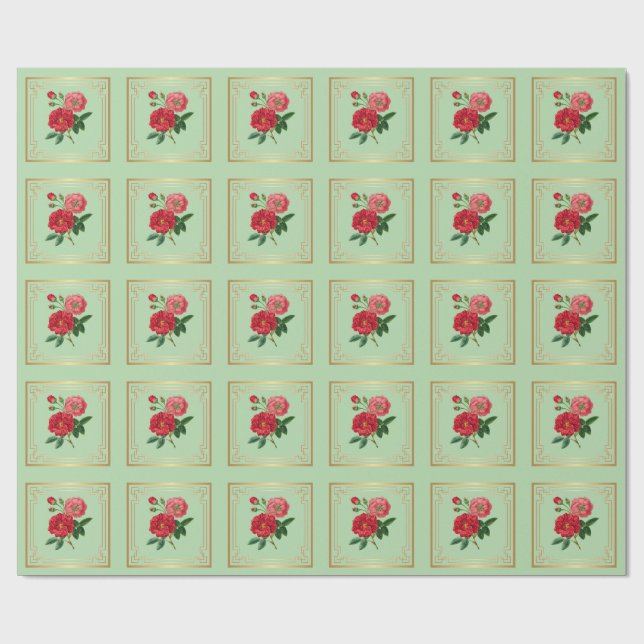 Papier Cadeau Fleurs de rose rouge (Plat)