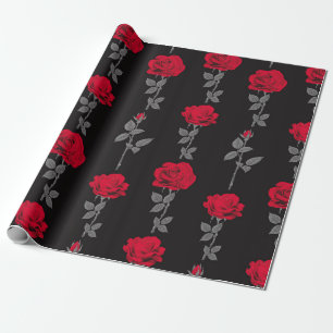 Papier Cadeau Fleurs de rose rouge motif vintages abstraites