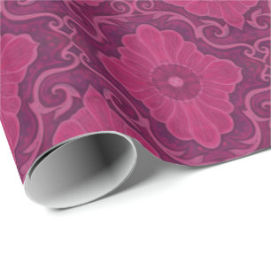 Papier Cadeau "Fleurs de rubis" motif floral arabesque