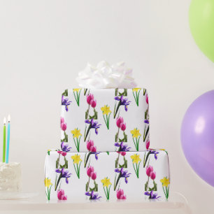 Papier Cadeau Fleurs de saison printanière Tulipe Iris Jonquille