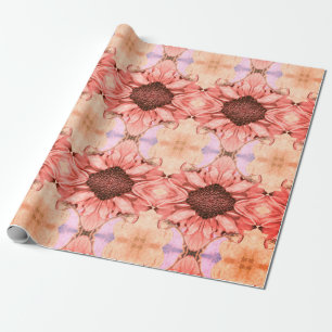 Papier Cadeau Fleurs de soleil d'automne rose Orange Aquarelle F