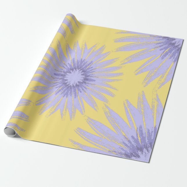 Papier Cadeau Fleurs de soleil de lavande sur la chaux (Déroulé)