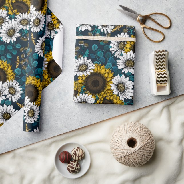 Papier Cadeau Fleurs de soleil et marguerites, jardin d'été 2 (Artisanat)