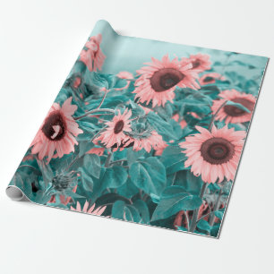 Papier Cadeau Fleurs de soleil géantes rose Turquoise Art Découp
