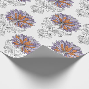 Papier Cadeau Fleurs de style d'art abstrait doodle violet orang
