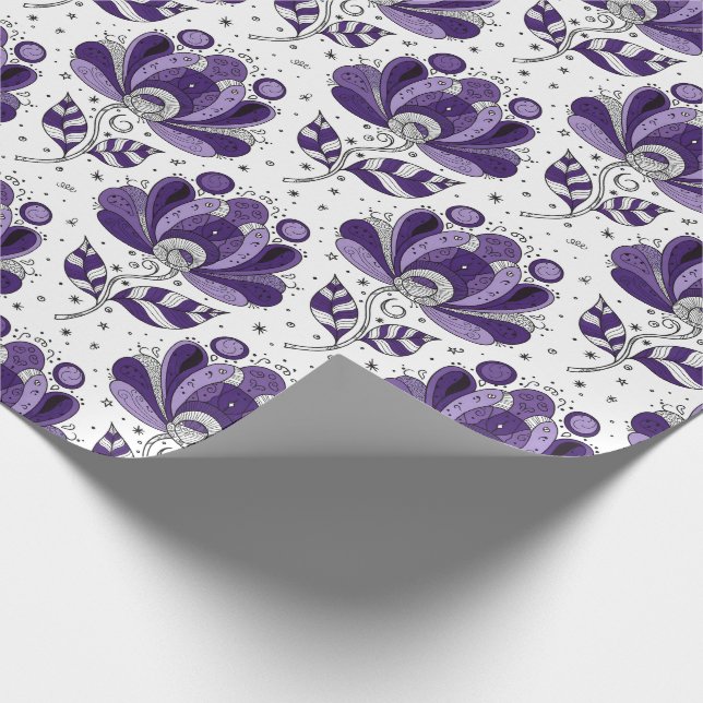 Papier Cadeau Fleurs de style d'art abstrait en nuances de viole (Coin)