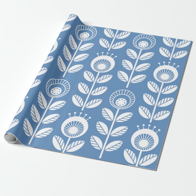 Papier Cadeau Fleurs de style folk scandinave - fleurs florales  (Déroulé)