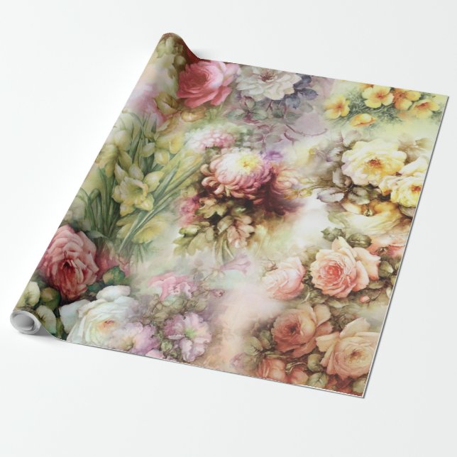 Papier Cadeau Fleurs de style vintage (Déroulé)