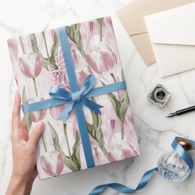 Papier Cadeau Fleurs de tulipe rose chic Anniversaire (Cadeaux)