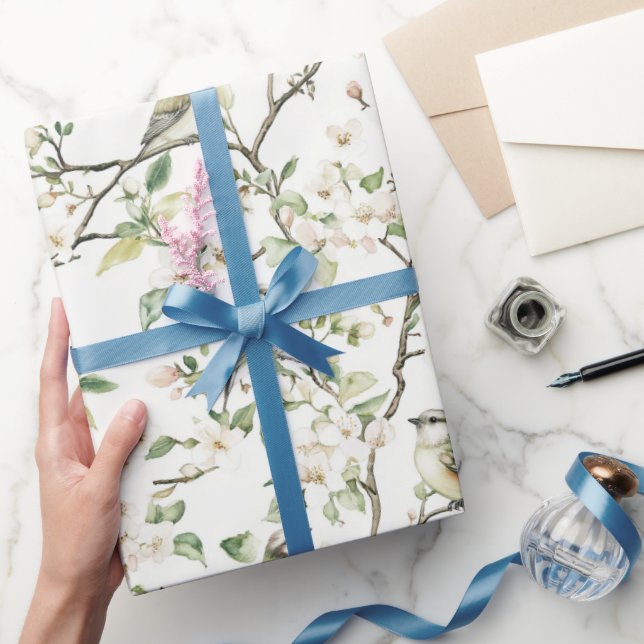 Papier Cadeau Fleurs de tulipe vertes blanches Shower de mariage (Cadeaux)