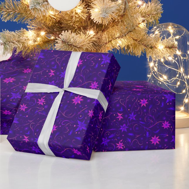 Papier Cadeau Fleurs de vignes botaniques violet rose Noël (Vacances)