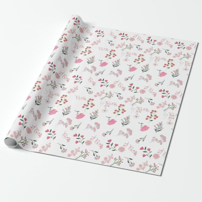 Papier Cadeau Fleurs délicates assorties en Motif (Déroulé)