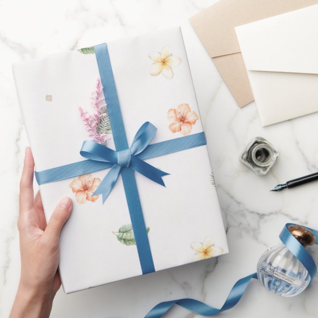 Papier Cadeau Fleurs d'Hibiscus Crème de Pêche Tropicale Anniver (Cadeaux)
