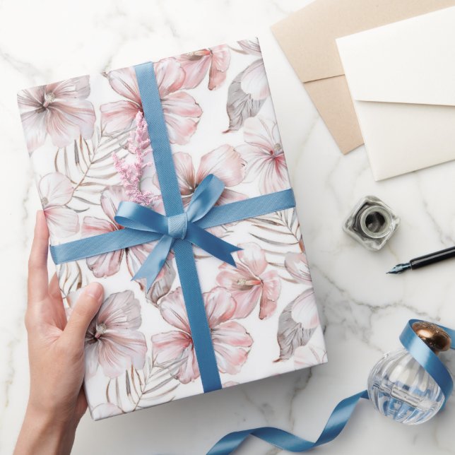 Papier Cadeau Fleurs d'Hibiscus Rose Anniversaire (Cadeaux)