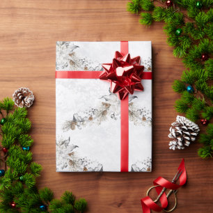 Papier Cadeau Fleurs d'hiver Cônes de pin Vacances