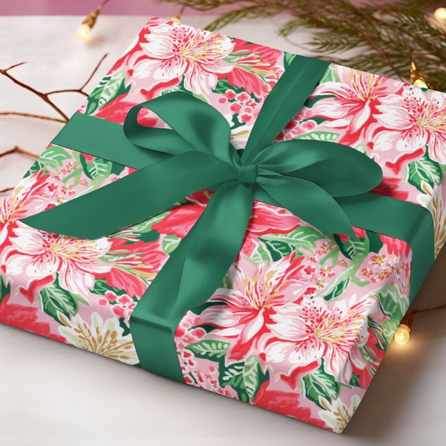 Papier Cadeau Fleurs d'hiver modernes et colorées Noël (Créateur téléchargé)