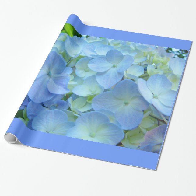 Papier Cadeau Fleurs d'Hydrangea Bleu Pastel Cadea (Déroulé)