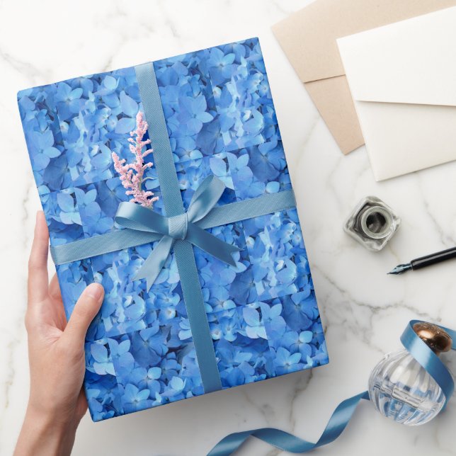 Papier Cadeau Fleurs d'Hydrangée Bleue Motifs (Cadeaux)