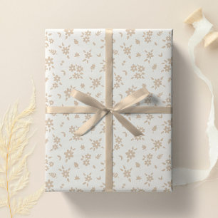 Papier Cadeau Fleurs Dites Florales Neutres Douces Crème Beige P