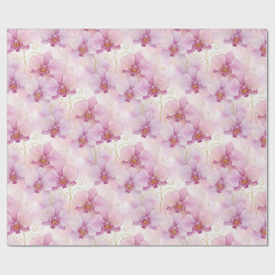 Papier Cadeau Fleurs d'orchidées roses à l'aquarelle Floral