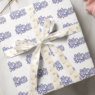 Papier Cadeau Fleurs en violet avec contour doré AOP