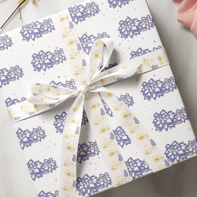 Papier Cadeau Fleurs en violet avec contour doré AOP (Créateur téléchargé)