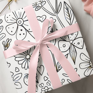 Papier Cadeau Fleurs et coeurs de pépinière adorables
