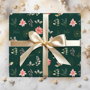 Papier Cadeau Fleurs et feuillage de Poinsettia rouge sur fond v