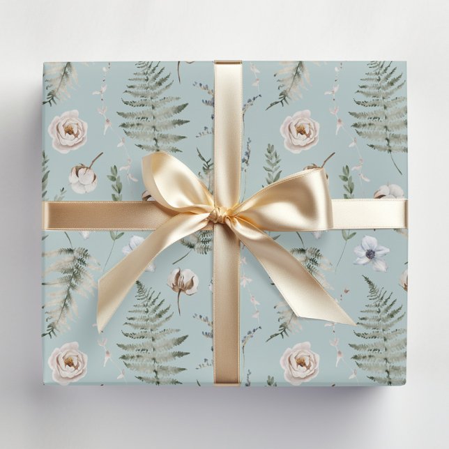 Papier Cadeau Fleurs et feuilles de fougère Forêt florale botani (In situ)