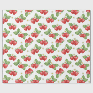 Papier Cadeau Fleurs et fruits de fraise à l'aquarelle 