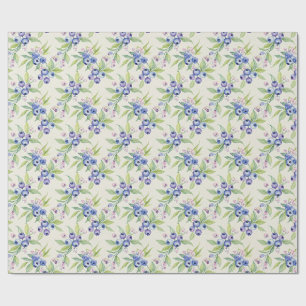 Papier Cadeau Fleurs et fruits de myrtille aquarelle bleu