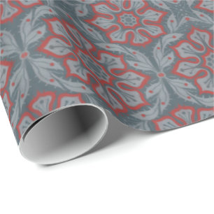 Papier Cadeau "Fleurs et lauriers" motif arabe, gris, rouge