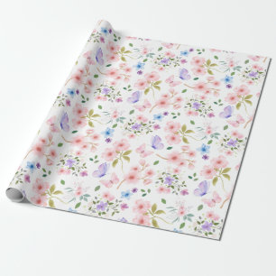 Papier Cadeau Fleurs et papillons
