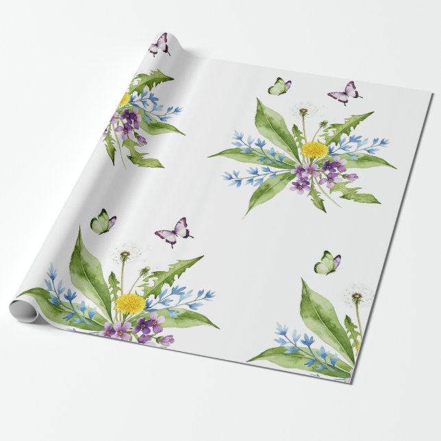 Papier Cadeau Fleurs et papillons (Déroulé)