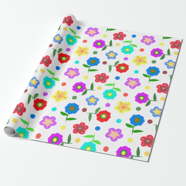 Papier Cadeau Fleurs et Pois (Déroulé)