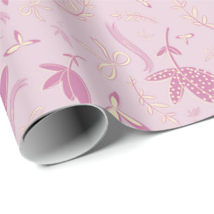 Papier Cadeau Fleurs et vaches roses délicates
