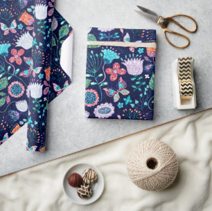 Papier Cadeau Fleurs exotiques colorées motif