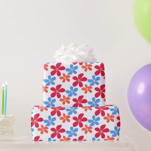 Papier Cadeau Fleurs Faisées Sur Blanc