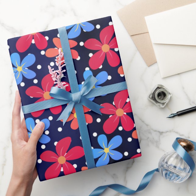 Papier Cadeau Fleurs Faisées Sur Pois (Cadeaux)