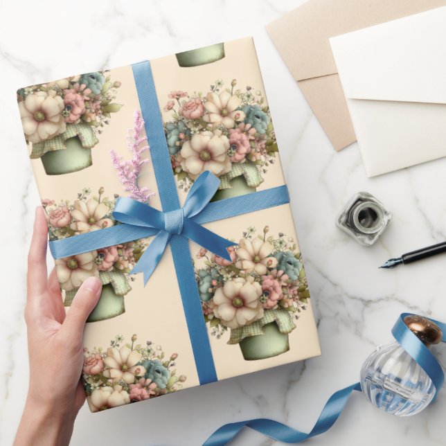 Papier Cadeau Fleurs Fantaisistes dans un Pot de Fleurs Motif Mi (Cadeaux)