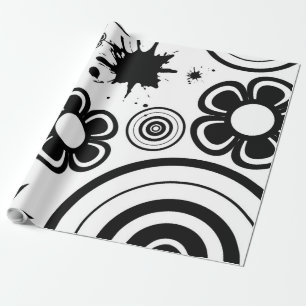 Papier Cadeau Fleurs fantaisistes noir et blanc, Cercles, Éclabo