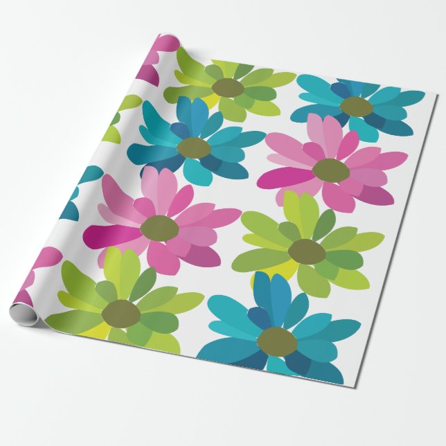 Papier Cadeau Fleurs Fleurs Colorées (Déroulé)